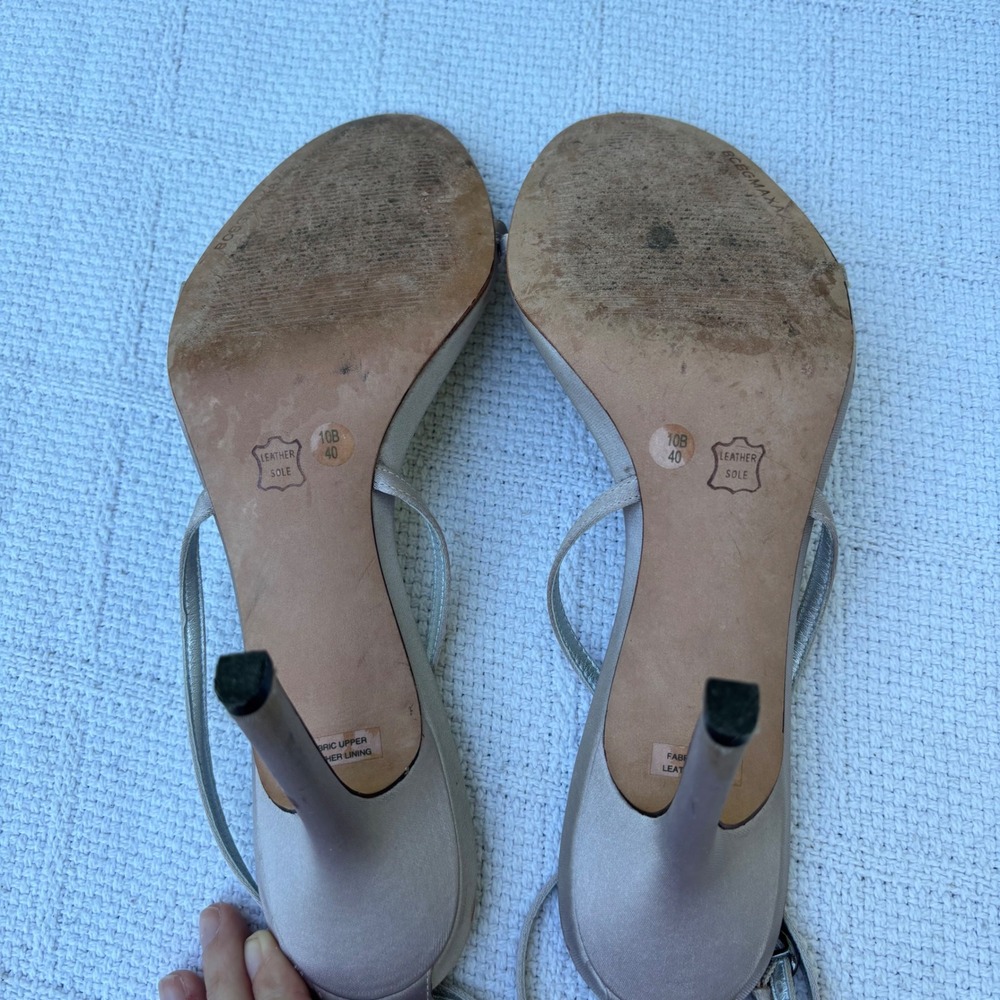 Women's 10 BCBGMAXAZRIA Thin Strappy Taupe Gray Minimalist Stiletto Heels - Picture 6 of 7